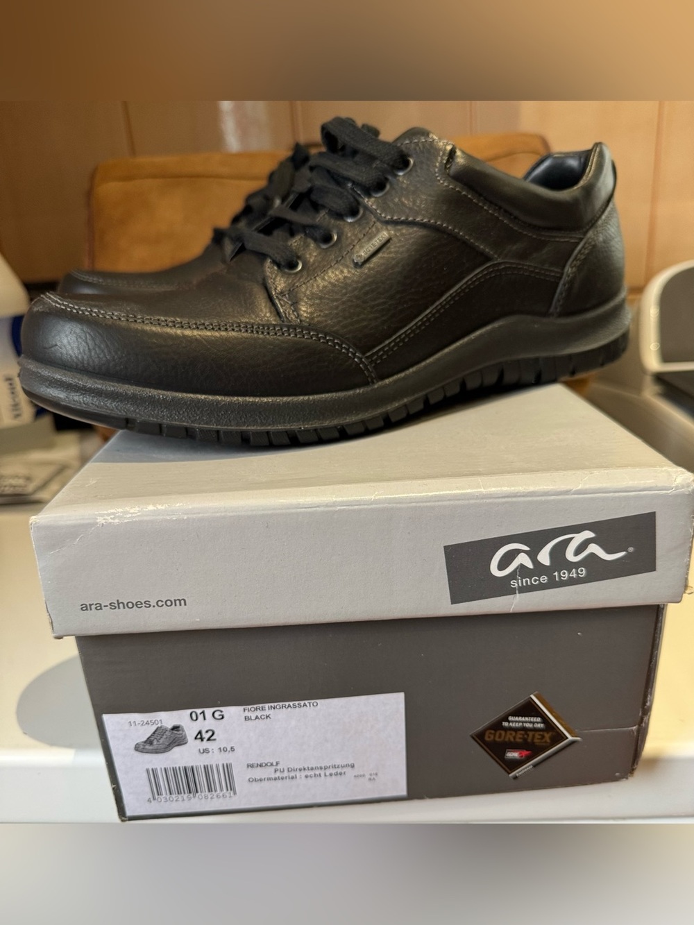 Ara Black Leather Lace-Up Oxford with Textured Upper